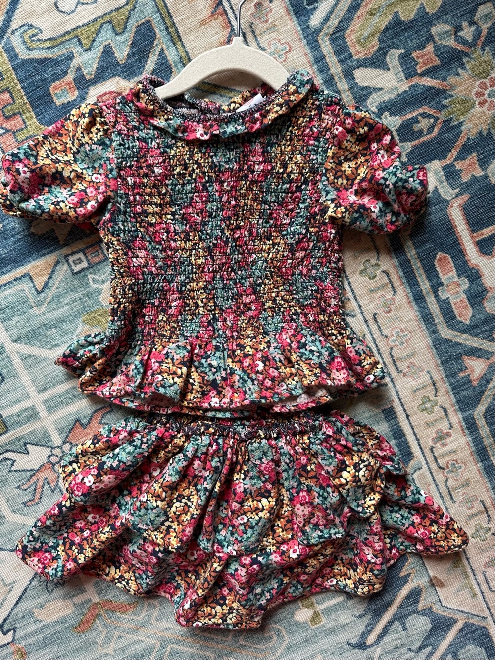 Girls Floral Smocked Top & Ruffle Skort Set - Pink, Blue, Yellow